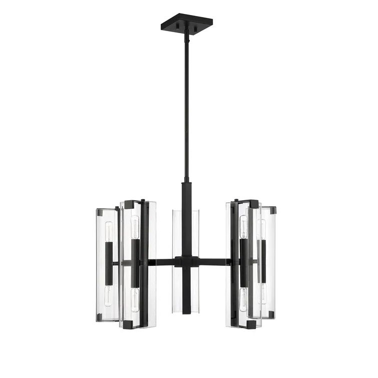 Matte Black Contemporary 10-Light Chandelier with Glass Shades