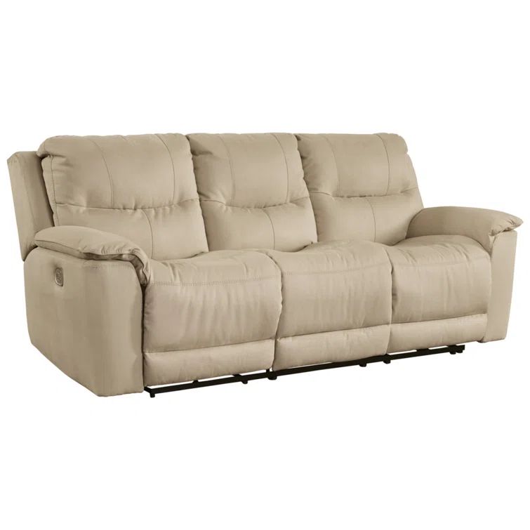 Latte Faux Leather Power Reclining Sofa with Pillow Top Arms