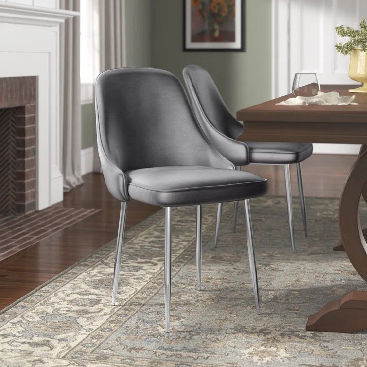 High-Back Silver Velvet Upholstered Parsons Side Chair with Chrome Frame