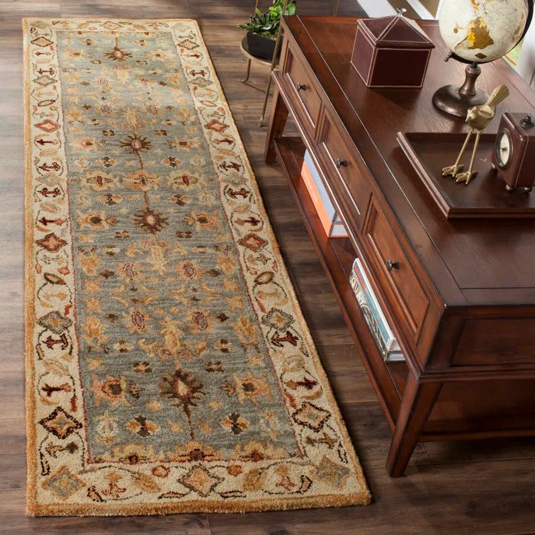 Antiquity Blue and Ivory Handmade Wool Runner Rug