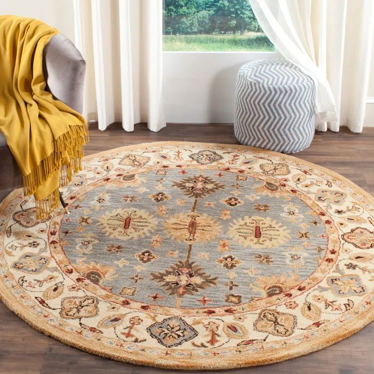 Antiquity Blue and Ivory Handmade Tufted Wool Round Rug