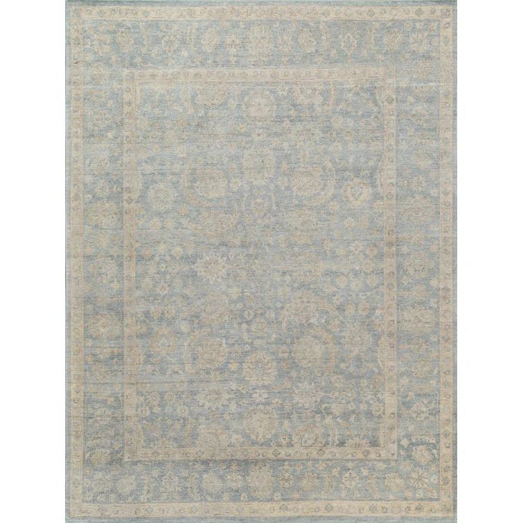 Hand-Knotted Blue Wool 9' x 12' Oriental Rug