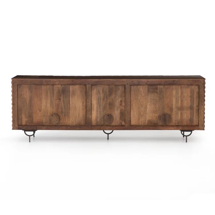 Antique Brown Mango Wood Media Console with Iron Legs
