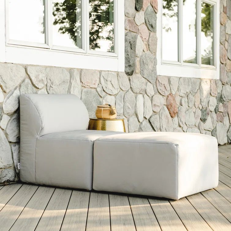 Light Gray Modular Outdoor Lounge Chair & Ottoman Set