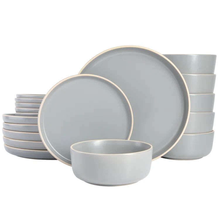 Gray and White Square Ceramic Dinnerware Set, Service for 6