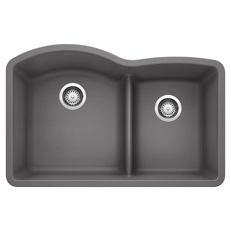 Cinder Gray 35" Granite Composite Double Bowl Drop-in Kitchen Sink