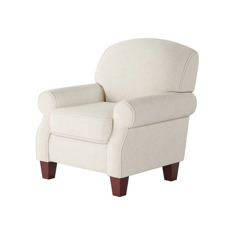 Glacier Off-White Polyester Blend Armchair with Dark Cherry Legs