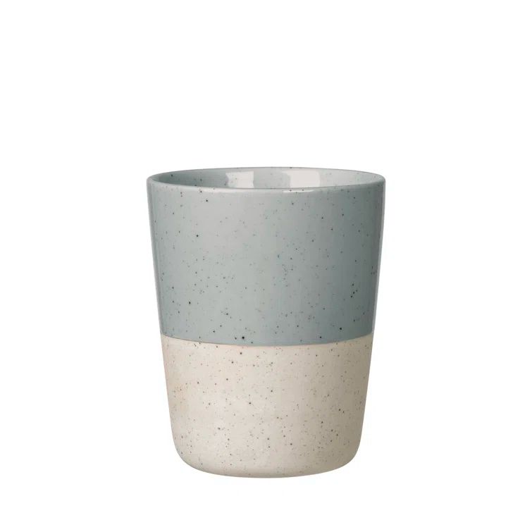 8.5 oz Blue and Beige Ceramic Handleless Mug Set