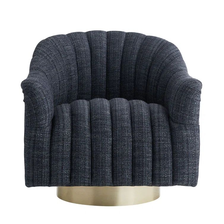 Indigo Tweed Swivel Barrel Chair with Satin Brass Base