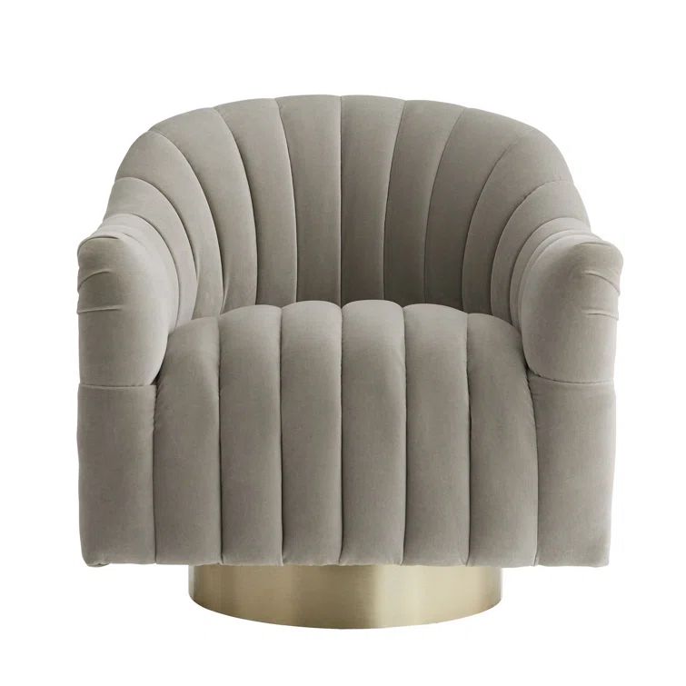 Gray Velvet Swivel Barrel Chair with Metal Base