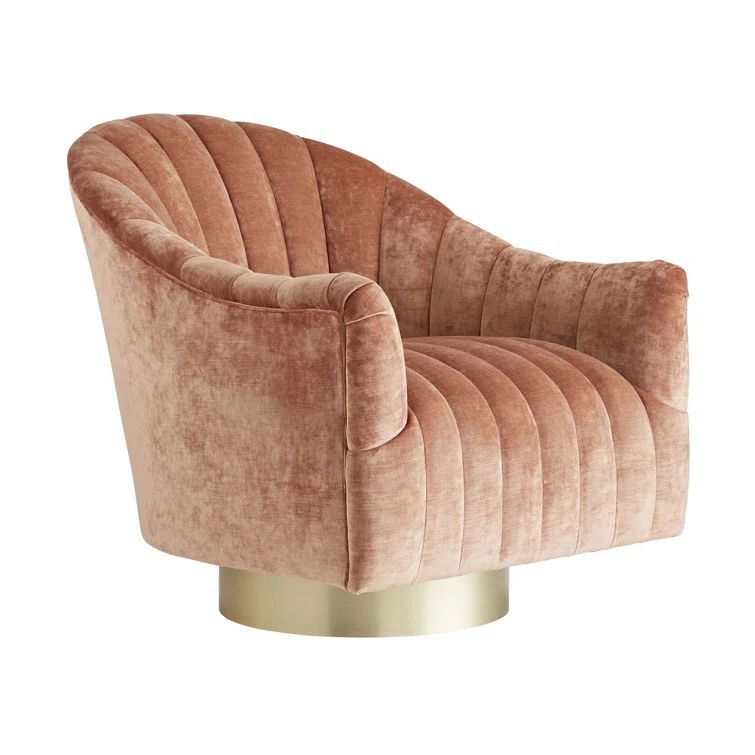 Dusty Rose Velvet Swivel Barrel Chair with Metal Base