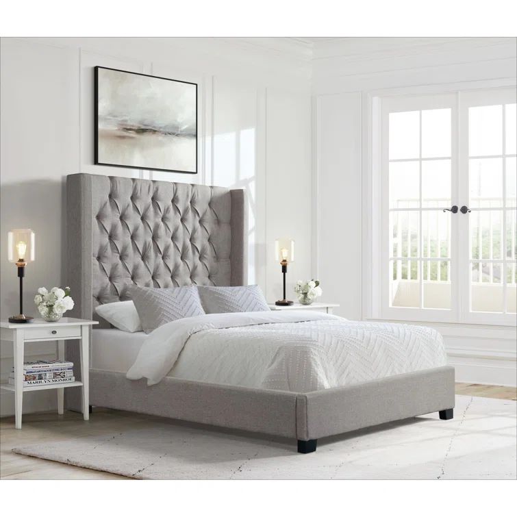 Arden Gray King Upholstered Bed with Tufted Headboard
