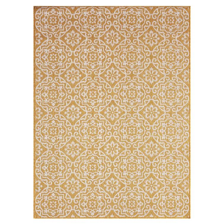Yellow and White Geometric Synthetic 6' x 9' Rectangular Rug