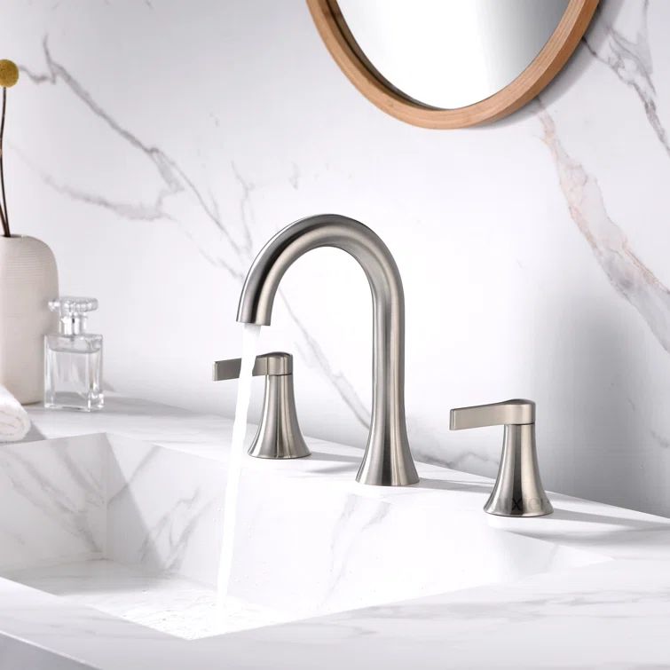 Brushed Nickel Widespread 2-Handle Bathroom Faucet with Drain Assembly