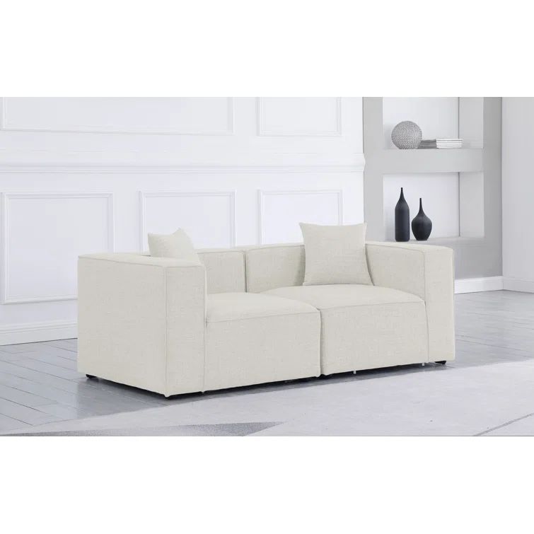 Elegant Cube 72'' Beige Linen Upholstered Loveseat