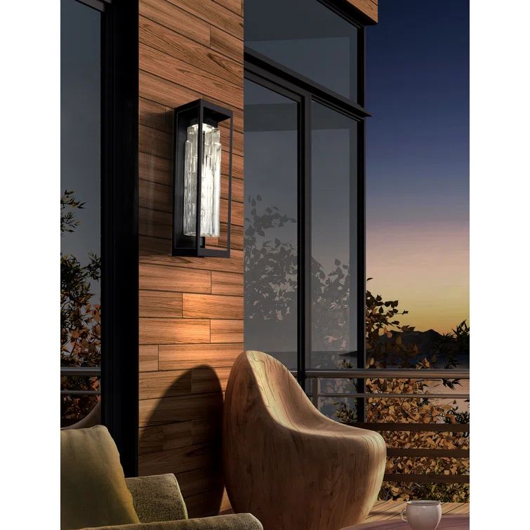 Maison Contemporary Black LED Outdoor Wall Sconce with Hand-Hewn Stone Glass