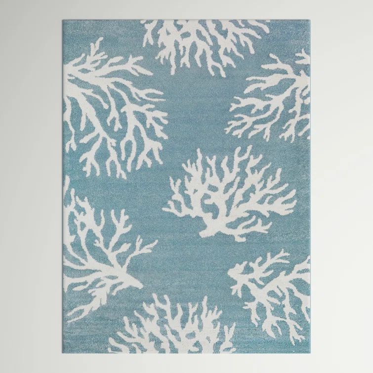 Light Blue Synthetic Coral Print 8' x 10' Area Rug