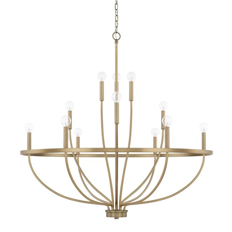 Elegant Aged Brass 12-Light Crystal Candle Chandelier