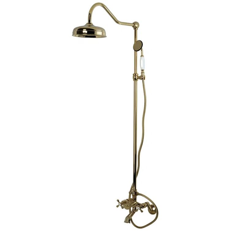 Polished Brass Adjustable Wall Mounted Clawfoot Tub Shower Combo