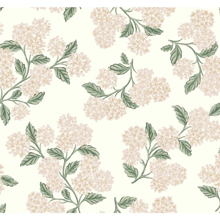 Hydrangea Beige and Pink Floral Non-pasted Wallpaper