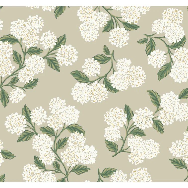 Hydrangea Whimsical 27' x 27" Nonwoven Wallpaper in White