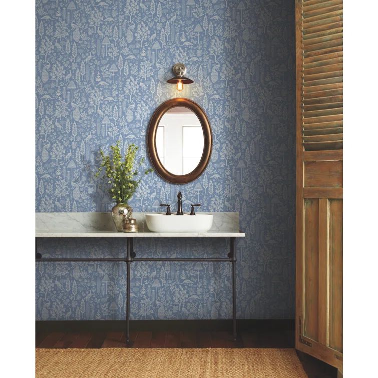 Light Blue Non-Pasted Washable Toile Wallpaper Roll
