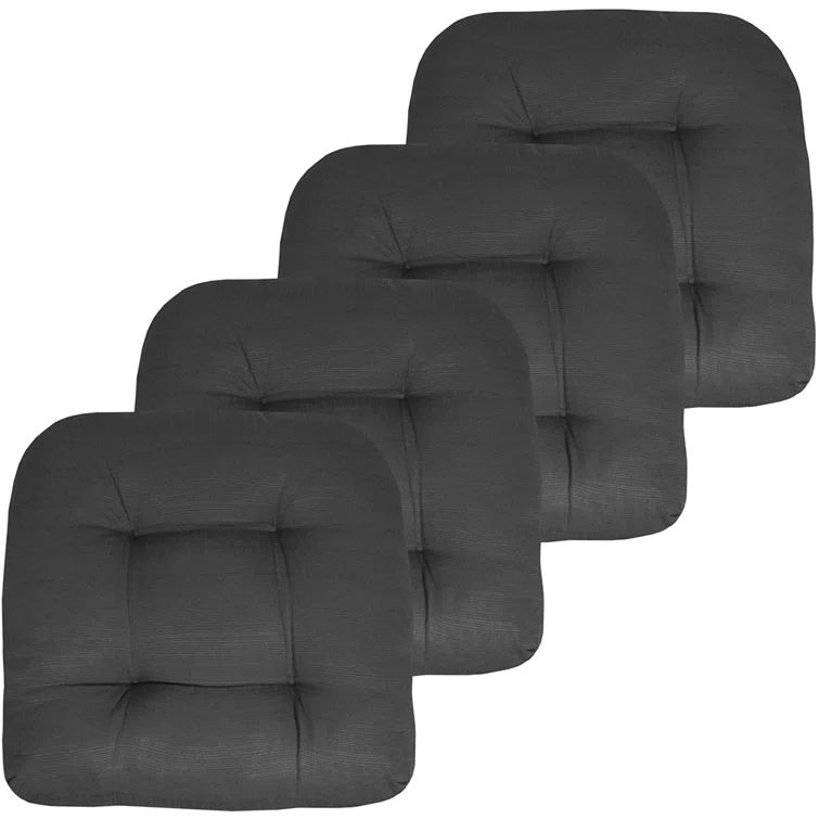 Charcoal Climate Resistant Tufted Outdoor Chair Cushions, Set of Four