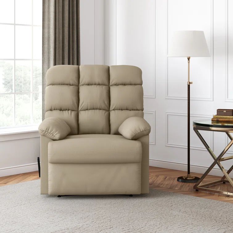 Khaki Microfiber Wall Hugger Recliner with Wood Frame