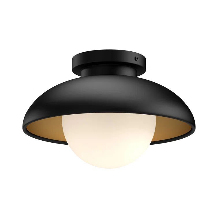 Rubio 16" Matte Black Globe Flush Mount with Opal Glass