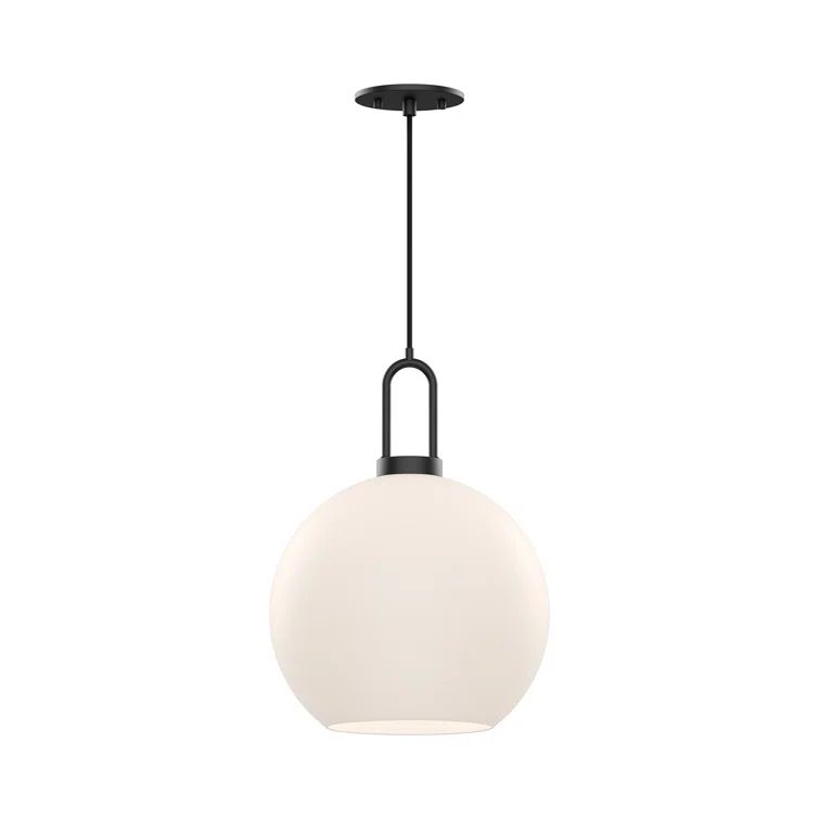 Soji Mini Globe Pendant Light in Matte Black with Opal Glass