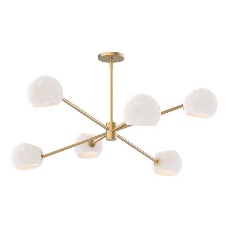Willow 6-Light Brushed Gold and Opal Matte Sputnik Chandelier