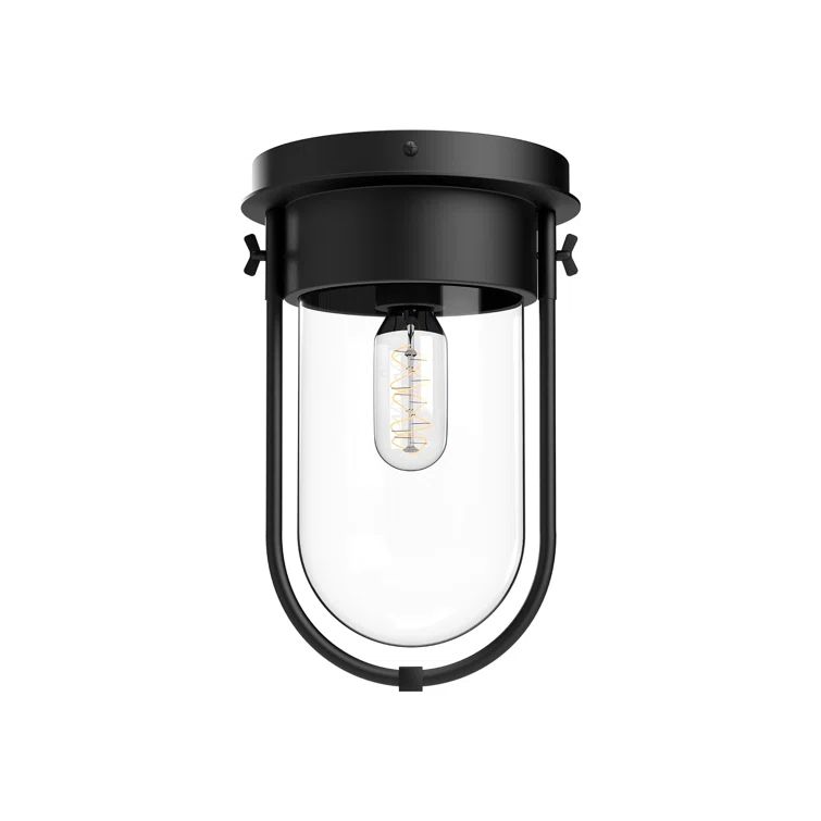 Cyrus 11.5" Matte Black Clear Glass Incandescent Flush Mount
