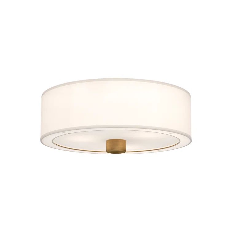 Theo Aged Gold and White Linen Drum Flush Mount Light