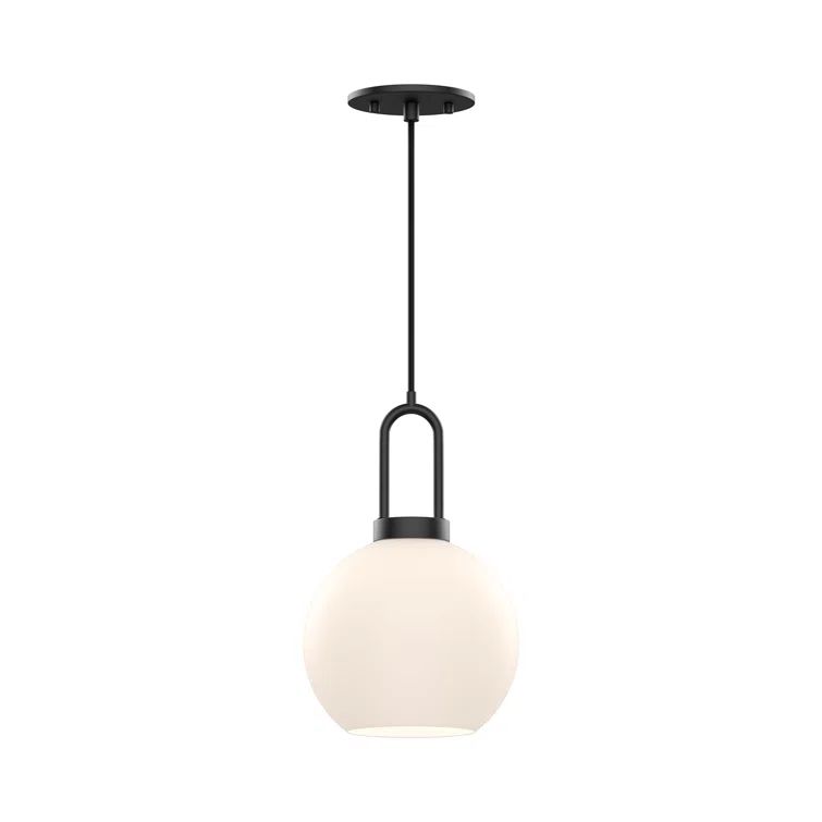 Matte Black Mini Globe Pendant Light with Opal Glass