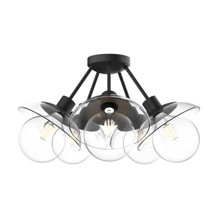 Francesca Matte Black Glass Petal-Inspired Semi-Flush Mount