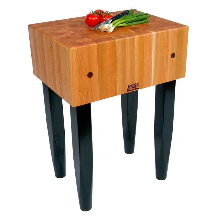 Cherry Wood Butcher Block Prep Table with Black Legs
