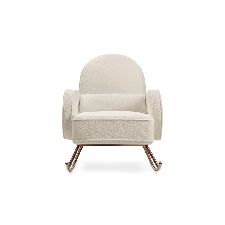 Ivory Boucle Upholstered Rocking Chair with Rose Gold Base