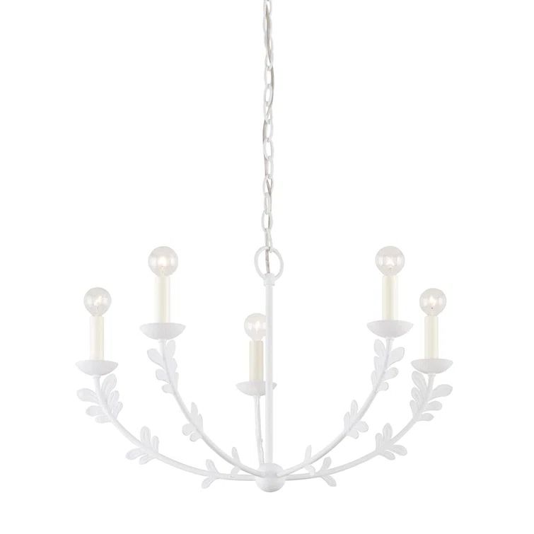 Gesso White 5-Light Candle Chandelier with Leaf Accents