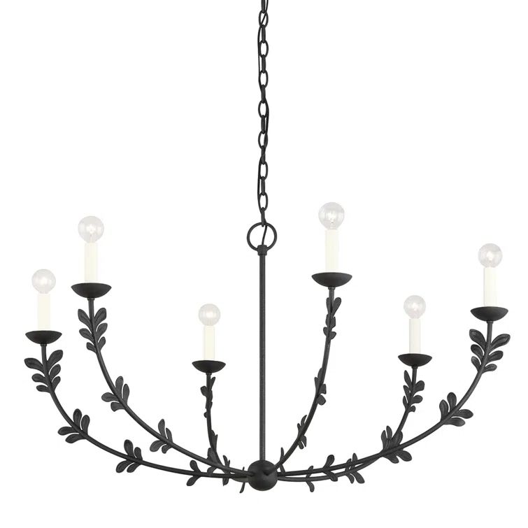 Florian Black Iron 6-Light Incandescent Chandelier with Leaf Accents