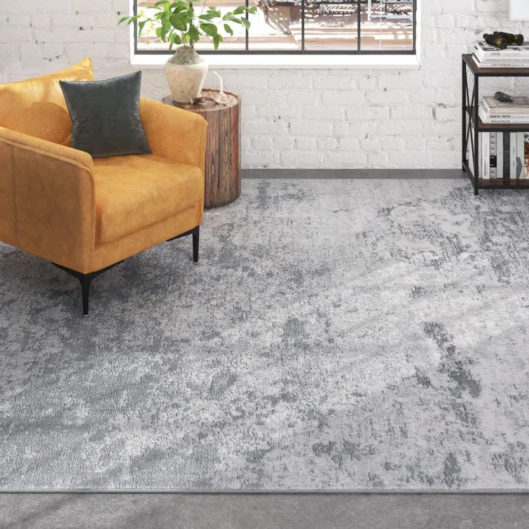 Brentwood Ivory and Gray 8' x 10' Synthetic Rectangular Area Rug