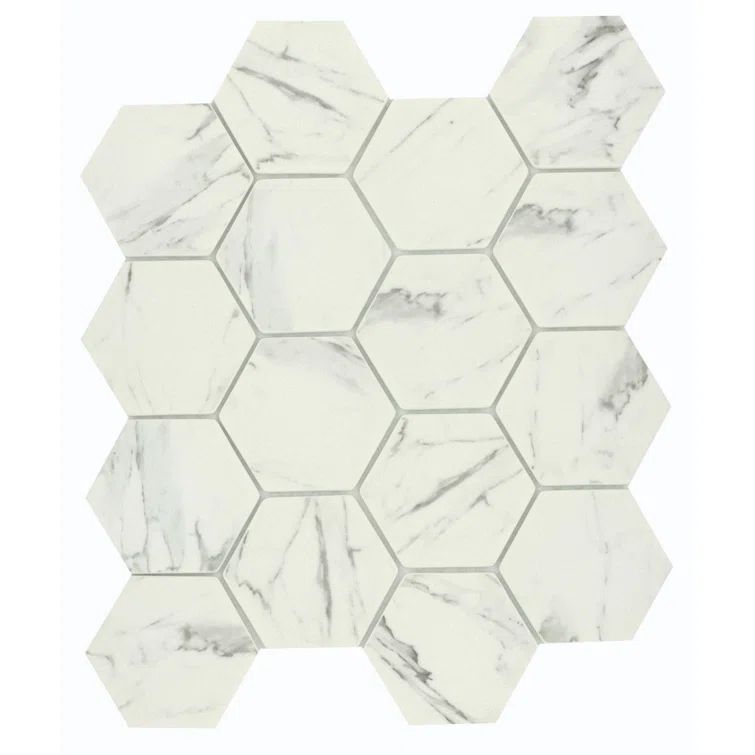 Echo Calacata White Hexagon Glass Mosaic Tile