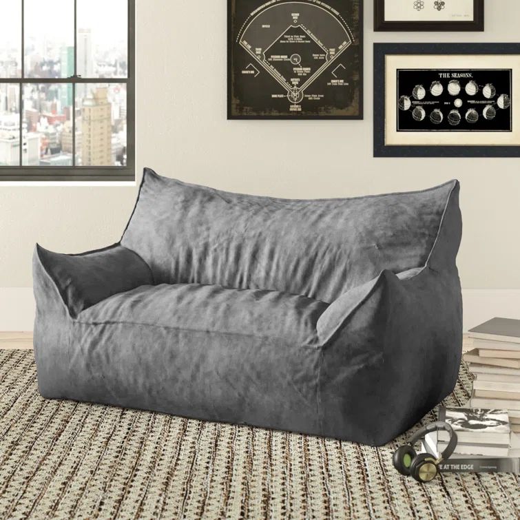 Gray Denim Recycled Polyester Bean Bag Sofa with Removable Cover