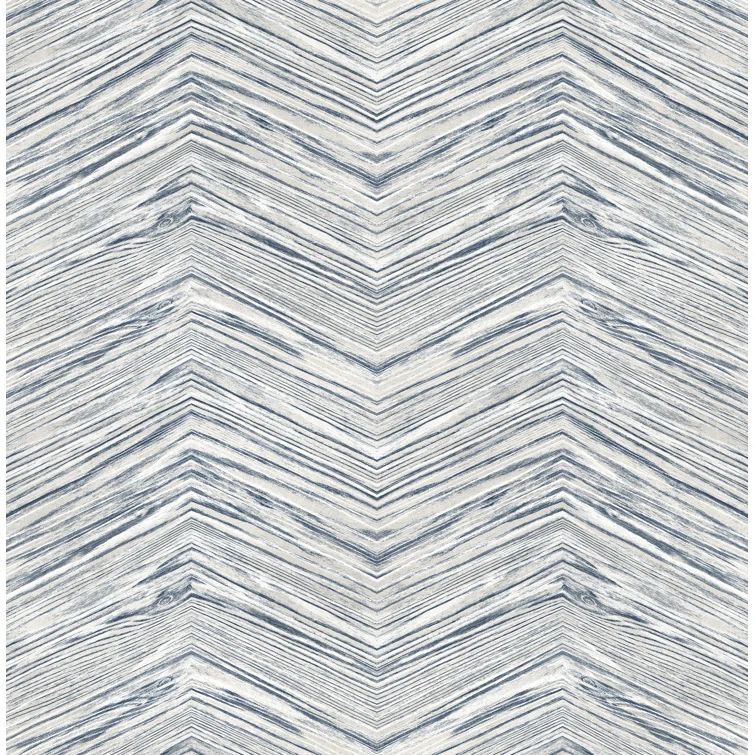 Grey and Blue Wood Chevron Peel and Stick Wallpaper Roll