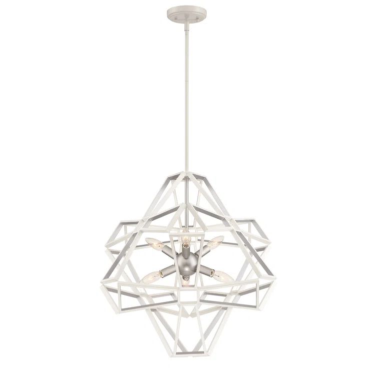 White Crystal Candle 6-Light Chandelier with Silver Leaf