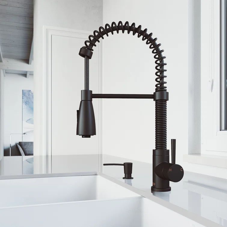 Matte Black 19" Pull-Down Sprayer Kitchen Faucet with Soap Dispenser
