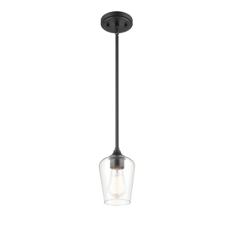 Ashford Matte Black Mini-Pendant Light with Glass Shade