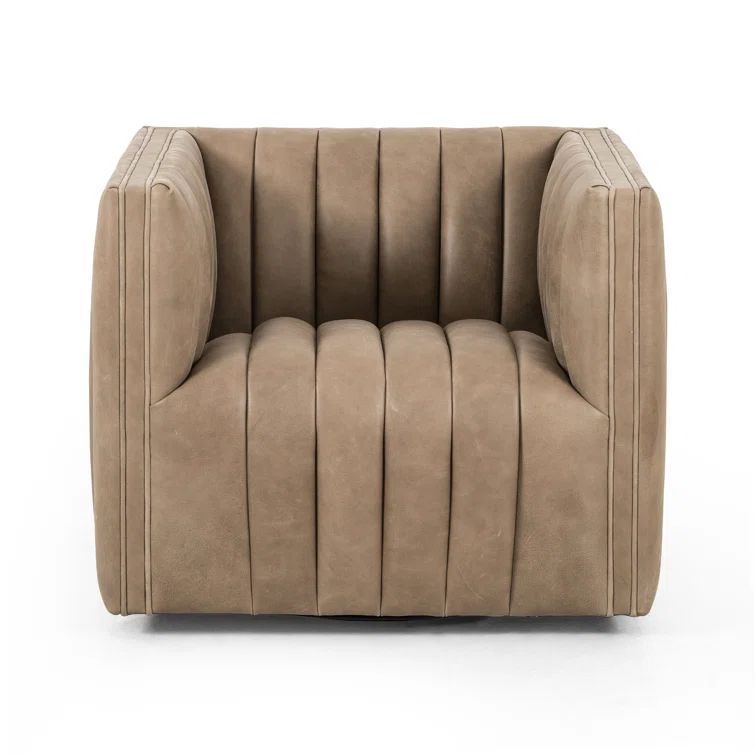 Palermo Drift Glove Leather Swivel Accent Chair in Brown