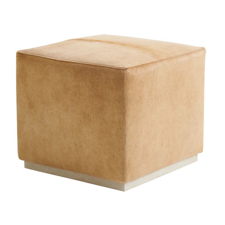 Beige Leather Upholstered Square Ottoman