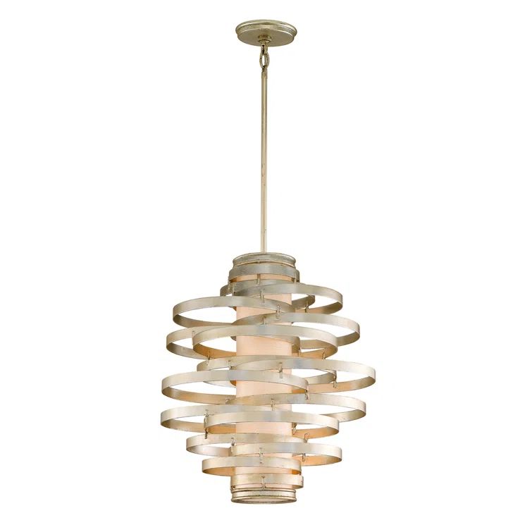 Modern Silver Leaf 3-Light Geometric Chandelier with Glass Shade