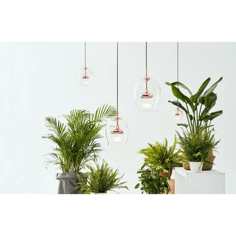 Elegant Copper Moai LED Pendant Light with Teardrop Glass Shade
